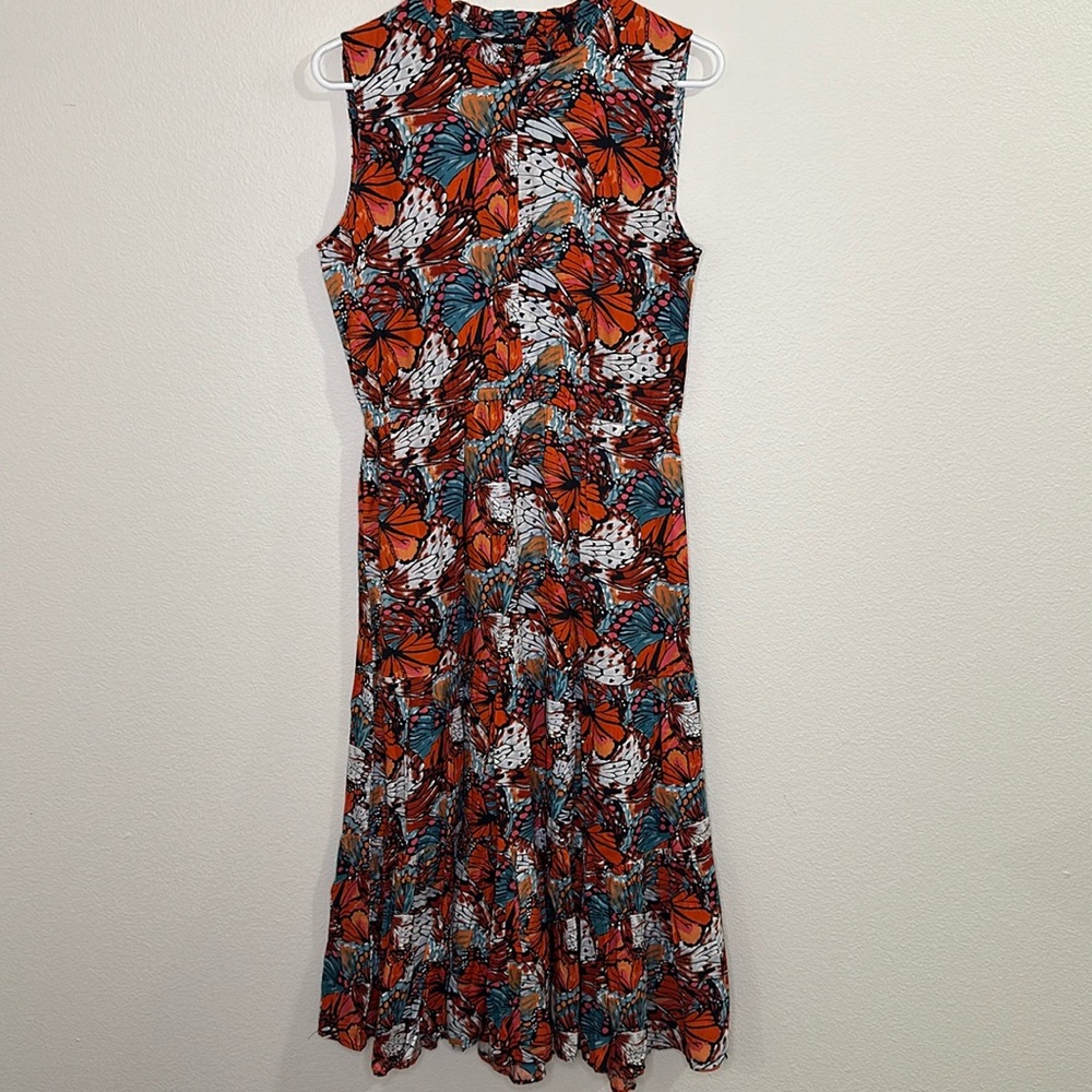 Floral Sleeveless Dress - Orange and Blue